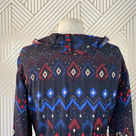 & Other‎ Stories Dress Faux Wrap Midi Maxi Geometric Print Black Blue Red Size 4 - Picture 10 of 12